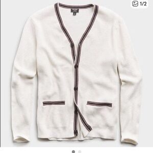 Todd Snyder cotton cashmere waffle stitch tipped cardigan in white, size large